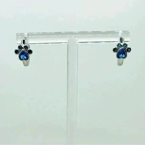 Paw Print Zircon Hoop Earrings in Blue - Picture 2 of 5